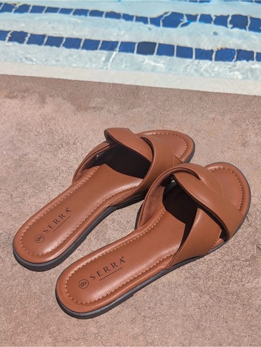 Serra Brown Twisted Strap Slide Sandals